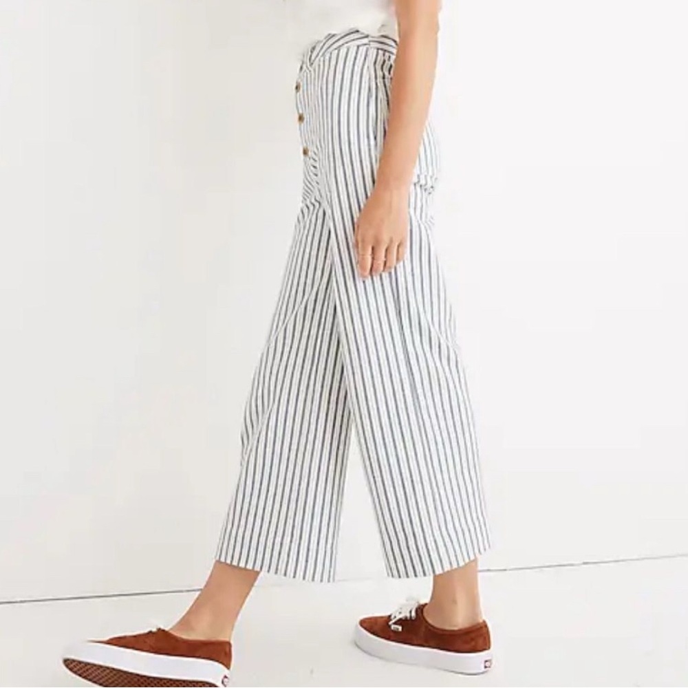 Madewell Emmett Wide-Leg Crop Pants Blue and White Stripe: Button-Front Size 27